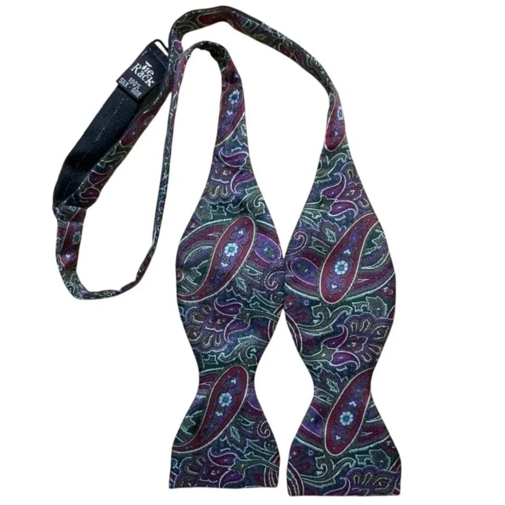 Tie Rack Mens Silk Bow Tie Purple Green Paisley Self Tie Formal Wedding‎ Tie